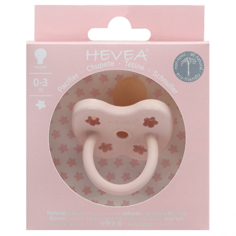 Hevea πιπίλα Powder Pink 0-3 μηνών - ορθοδοντική από φυσικό καουτσούκ
