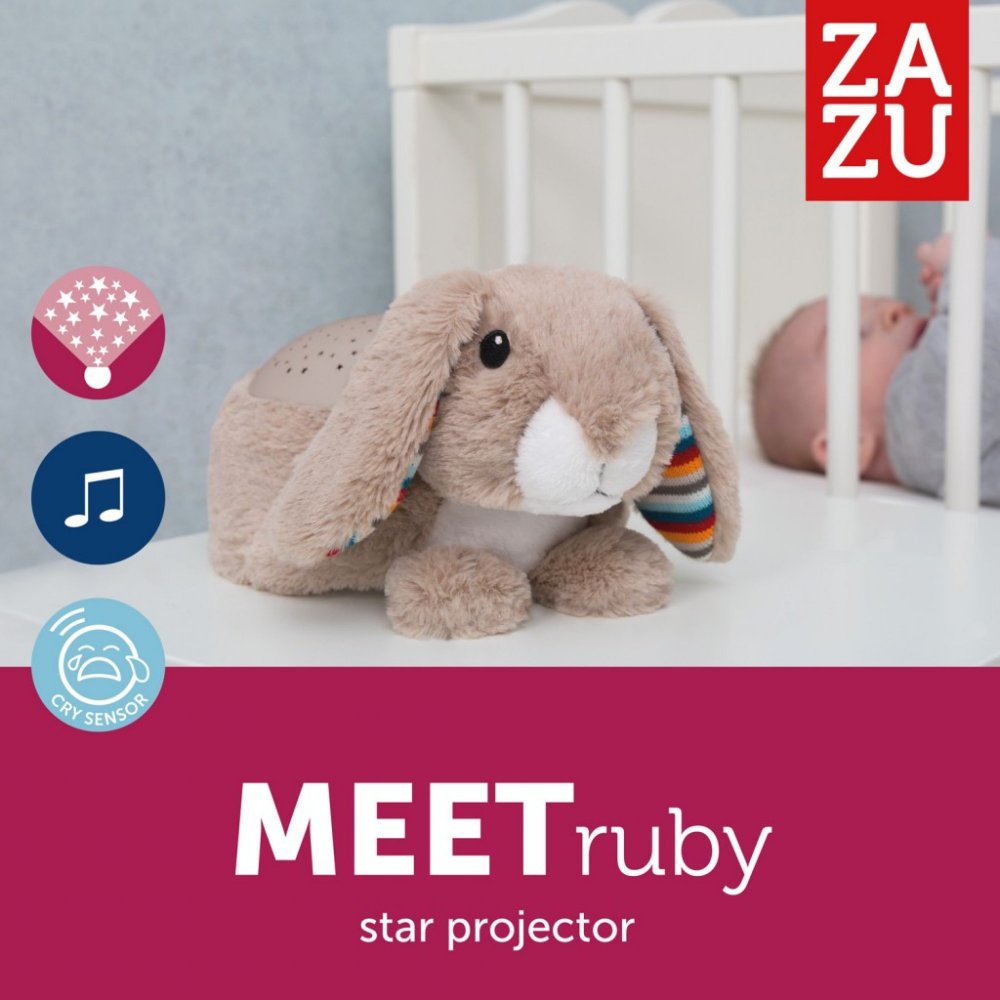 ZAZU RUBY Προτζέκτορας λαγουδάκι με αστέρια και παραγωγή λευκών ήχων